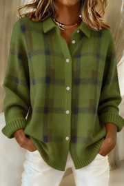Tesa | Gemütlicher Karopullover Cardigan – Grün