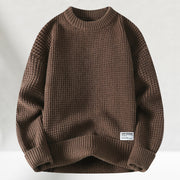 Eldric - Rundhals-Pullover aus Waffelstrick – Braun