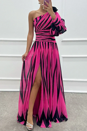 Fenna™ - Elegante Lange Kleid mit Einem Schulter – Pink Rot