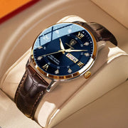 Herren Armbanduhr Aus Kunstleder Mit Analoganzeige – Gold Blau