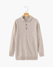 Bennett | Luxuriöser Herren Kaschmirpullover mit Polokragen & Knopfleiste – Beige