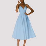 Regine | Damen Hochzeitsgast Träger Midi Kleid – Blau