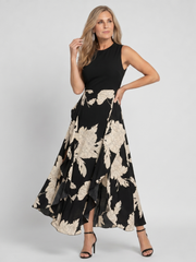 Klasen | Ärmelloses Midikleid mit Blumenprint und Vokuhila-Saum – Schwarz