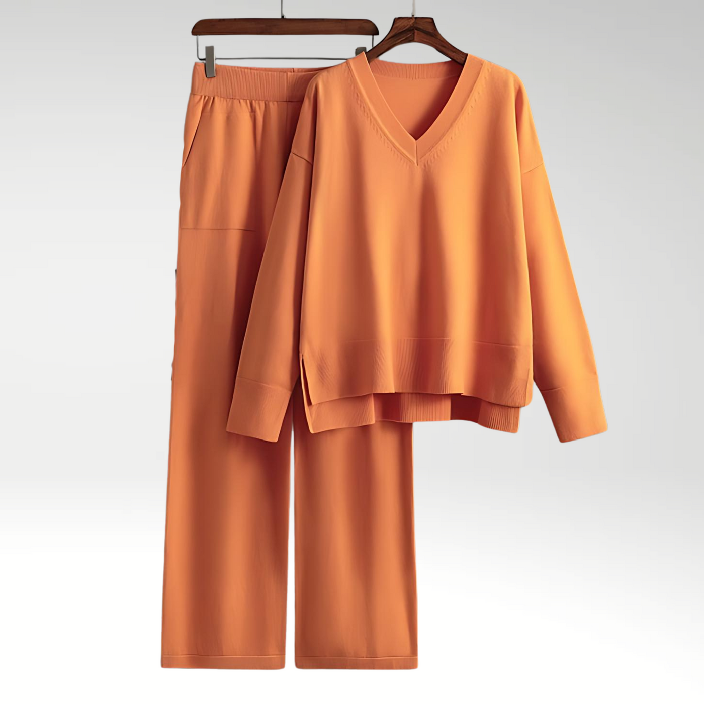 Zweiteiliges Loungewear-Set | V-Ausschnitt & Weite Hose | Bequemer Chic