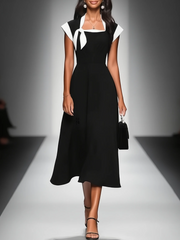 Colorblock-Midikleid mit Karree-Ausschnitt – Schwarz