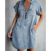 Genevalle - Lässiges Chambray-Kleid mit Taschen – Grau