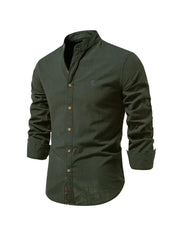 Herren Stehkragen Button Down Hemd - Stilvolles Langarm – Army Green