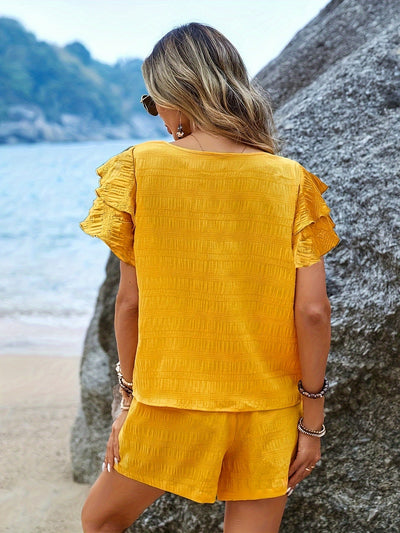 Zweiteiliges Set mit Fledermausärmeln und lockeren Shorts – Livana