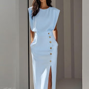 Midi-Kleid für Damen mit Seitenschlitz – Hellblau