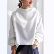 Mia | Eleganter Oversize-Strickpullover mit hohem Kragen – Weiß