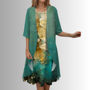 Delavelle - Elegantes Midi-Kleid-Set im Lagenlook – Dunkelgrün