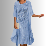 Delavelle - Elegantes Midi-Kleid-Set im Lagenlook – Hellblau