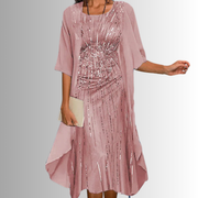 Delavelle - Elegantes Midi-Kleid-Set im Lagenlook – Rosa