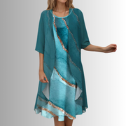 Delavelle - Elegantes Midi-Kleid-Set im Lagenlook – Dunkelblau