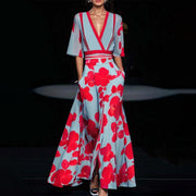 Andrina - Kleid mit eleganten Ärmeln – Blau - Rot