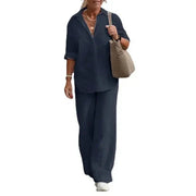 Maria | Luftiges Und Elegantes Zweiteiliges Leinen-Set – Dunkelblau