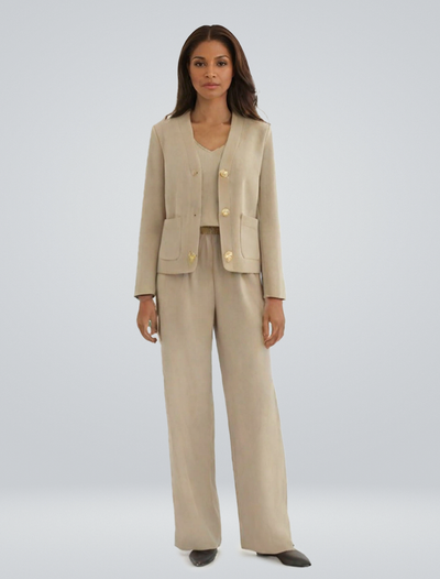 Elegantes Dreiteiliges Set | Blazer, Top & Weite Hose | Zeitloser Chic