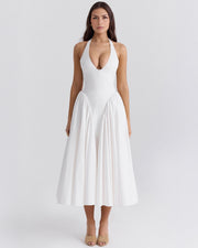 Ärmelloses, elegantes, figurbetontes Tüllkleid im Korsett-Stil mit V-Ausschnitt – Weiß