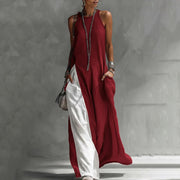Zarella - Soft-Touch-Farbblock-Maxikleid – Rot