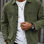 Bryce | Herren Langarm-Overshirt mit Taschen und Knöpfen – Taktisches Grün