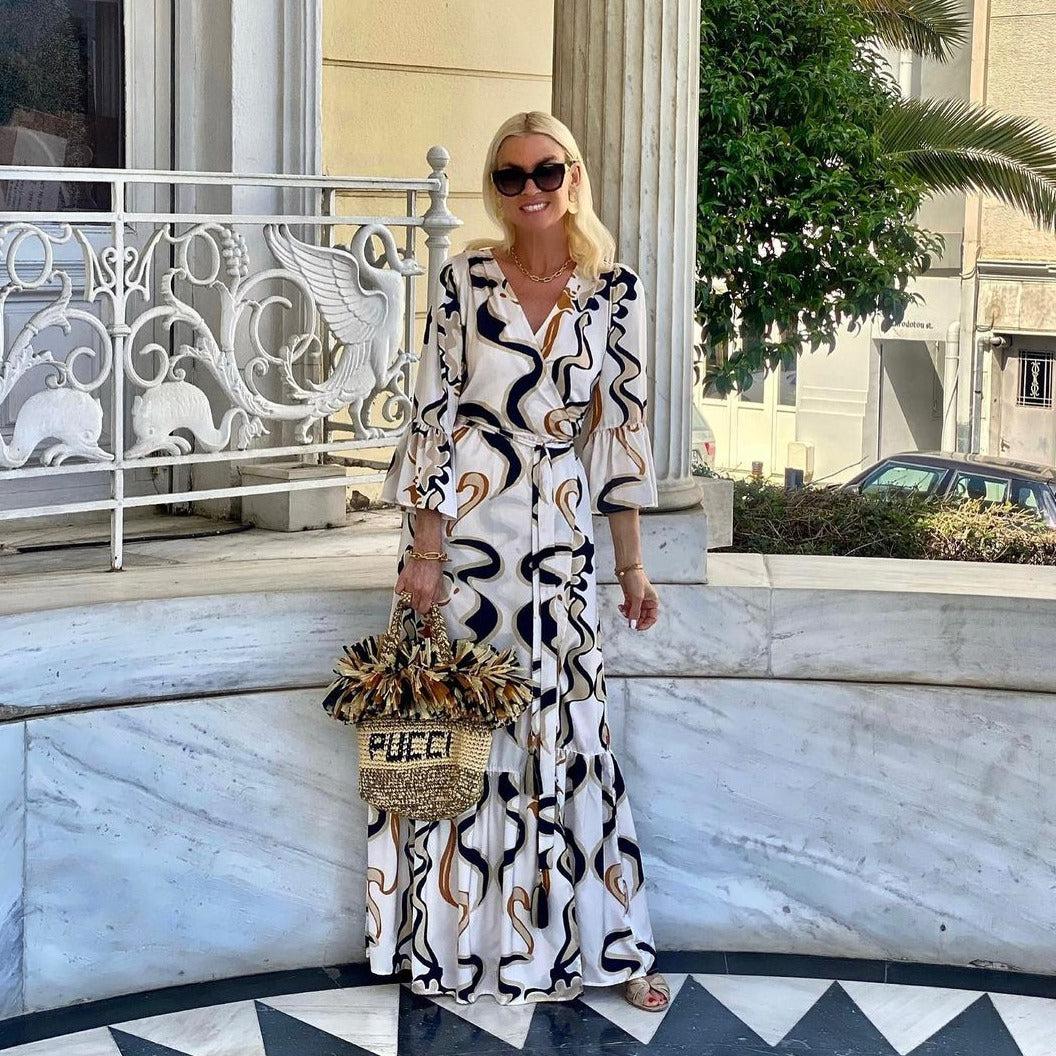 Purple - Beliebtes Langärmliges Maxikleid V-Ausschnitt Damen