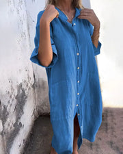 Valerie – Lässiges Damen Hemdblusenkleid – Blau