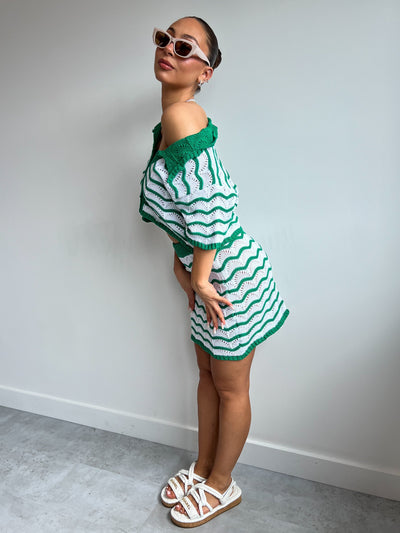 Zweiteiler mit Häkelmuster | Kurze Ärmel | Verspieltes Design