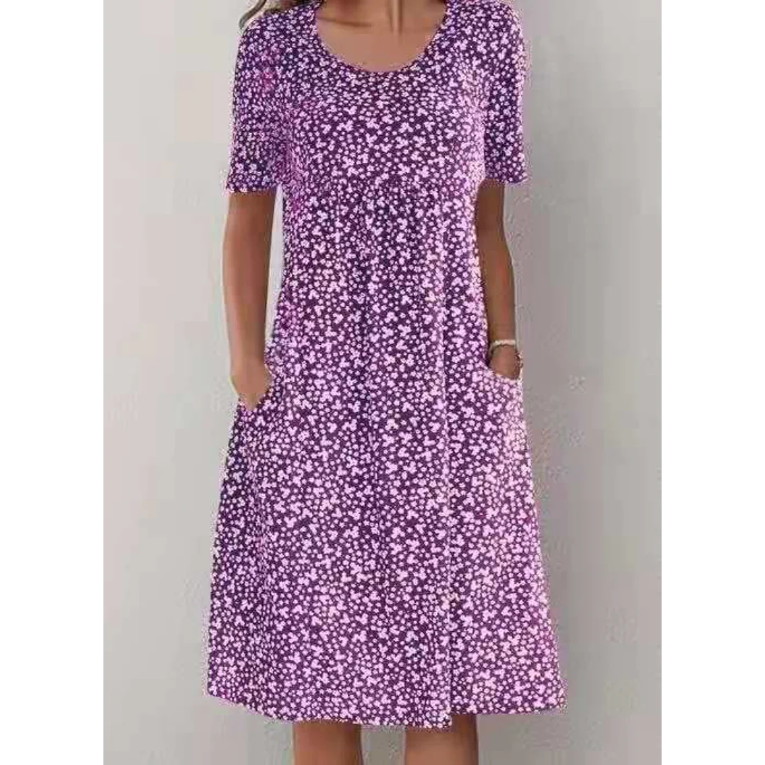 Jehaia - Lässiges Kleid mit Rundhalsausschnitt und Blumenmuster