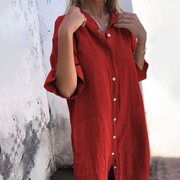 Boho-Hemdkleid für Damen mit Knopfleiste – Rot