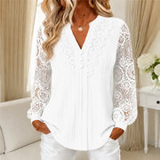 Brinoria - Bluse mit Spitzenärmeln und V-Ausschnitt – Weiß