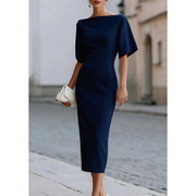 Leonelle - Elegantes Midikleid mit Bootsausschnitt – Marineblau