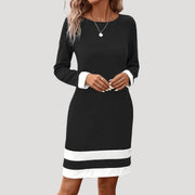 Damen-Shift-Kleid mit Colourblock-Design und langen Ärmeln – Schwarz