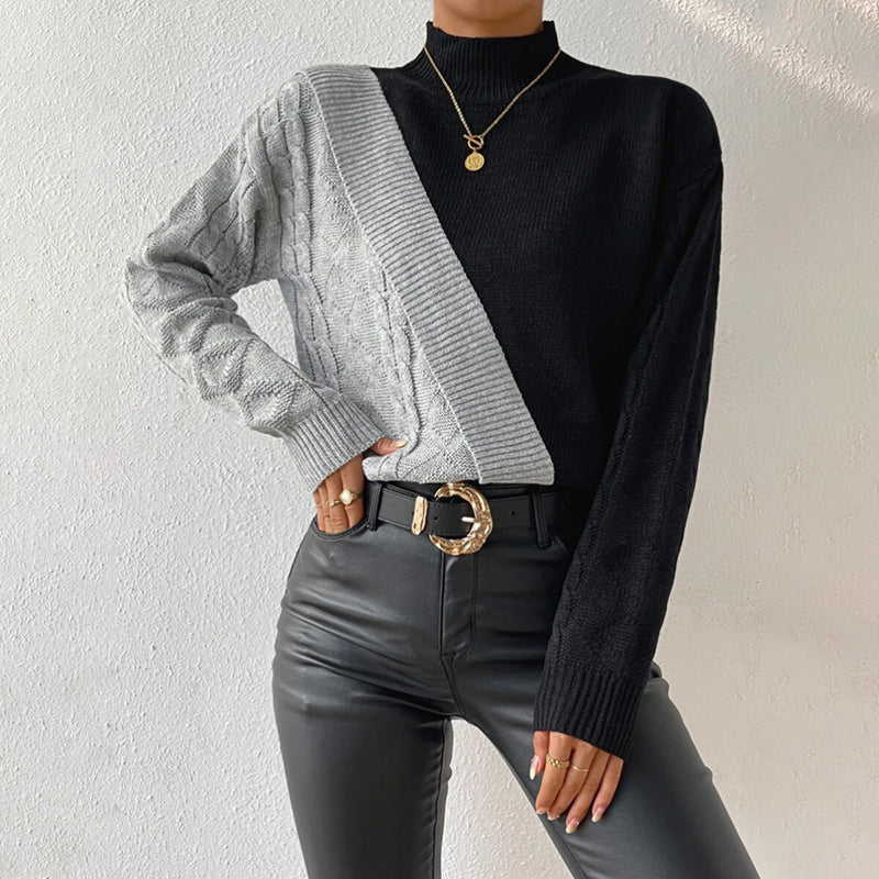 Pullover mit Strukturmix | Asymmetrisches Design | Moderner Kontrastlook