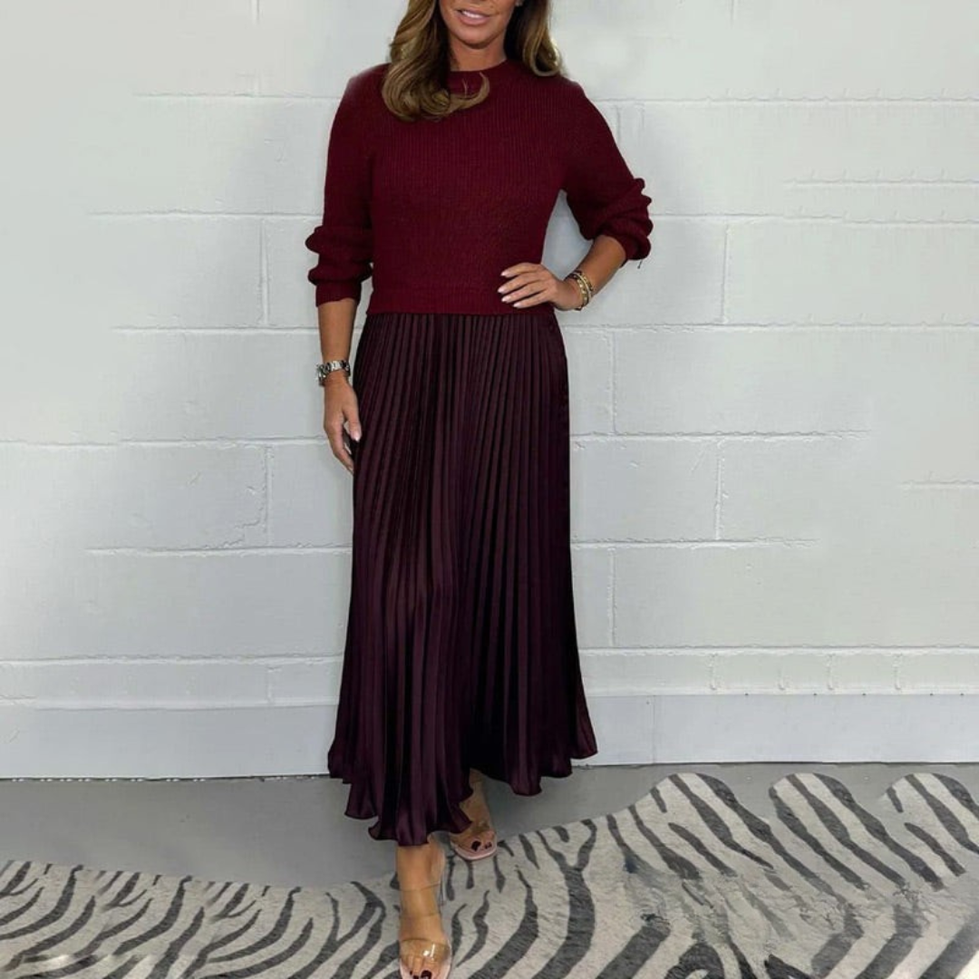 MARIA | Elegantes und stilvolles plissiertes Kleid mit Rundhalsausschnitt