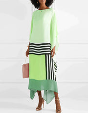 Vivienne | Damen Kaftan Kleid Fledermausärmel Colorblock Maxi – Grün