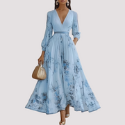 Leah - Midikleid mit Blumenprint und langen Ärmeln – Blau