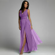 Delila - Elegantes Damenkleid mit V-Ausschnitt – Violett