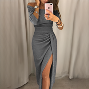 Cristy - Elegantes schulterfreies Damenkleid – Grau
