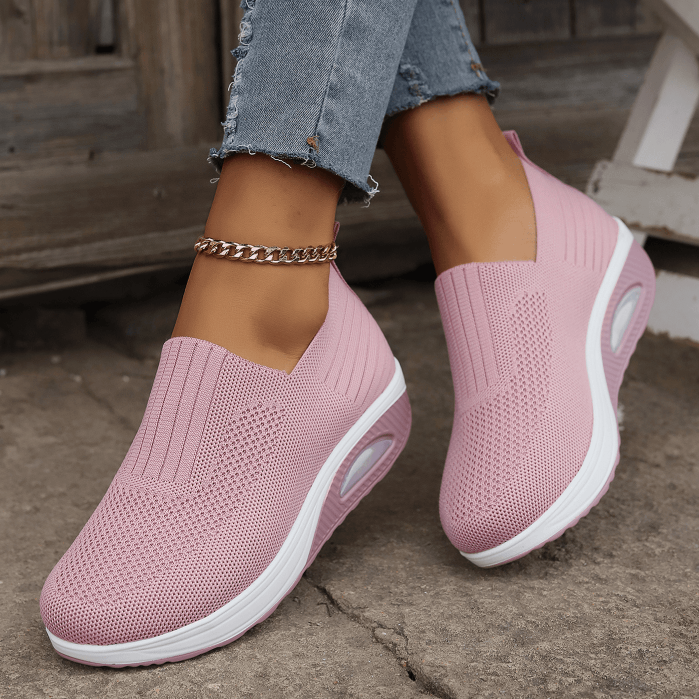 Damen Slip-on Strick-Sneaker mit Keilsohle
