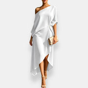 Edwina - fließendes asymmetrisches Abendkleid – Weiß