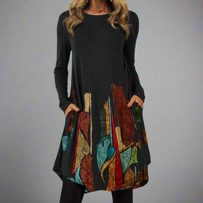 Ysolde | Modisches Kleid mit bedrucktem Bund aus Premium-Stoff