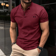 Herren-Poloshirt mit Knopfleiste und Henry-Kragen – Weinrot