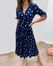 Daniela | Feminines Kleid mit Punktmuster – Dunkelblau (Fast ausverkauft)