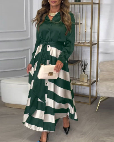 Maisse - Schickes Gestreiftes Maxikleid mit Gürtel Damen