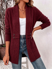 Abella - offene Soft-Touch-Strickjacke – Burgunderrot