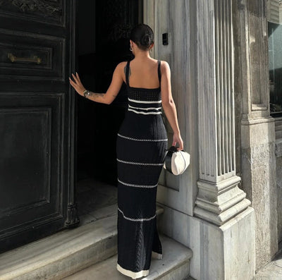 Strick-Maxikleid mit Häkelmuster | Eleganz & Boho-Chic | Figurbetonte Passform