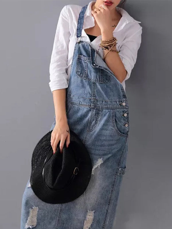 Denim Dungaree Kleid mit verstellbaren Trägern