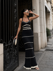 Valora | Häkel-Maxikleid mit Spaghettiträgern – Schwarz