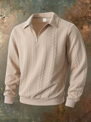 Belvorn - Premium Zopfstrick-Half-Zip-Pullover – Beige