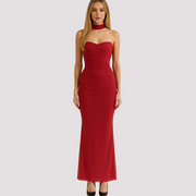 Antonia - Elegantes Choker-Kleid in schmaler Passform – Rot